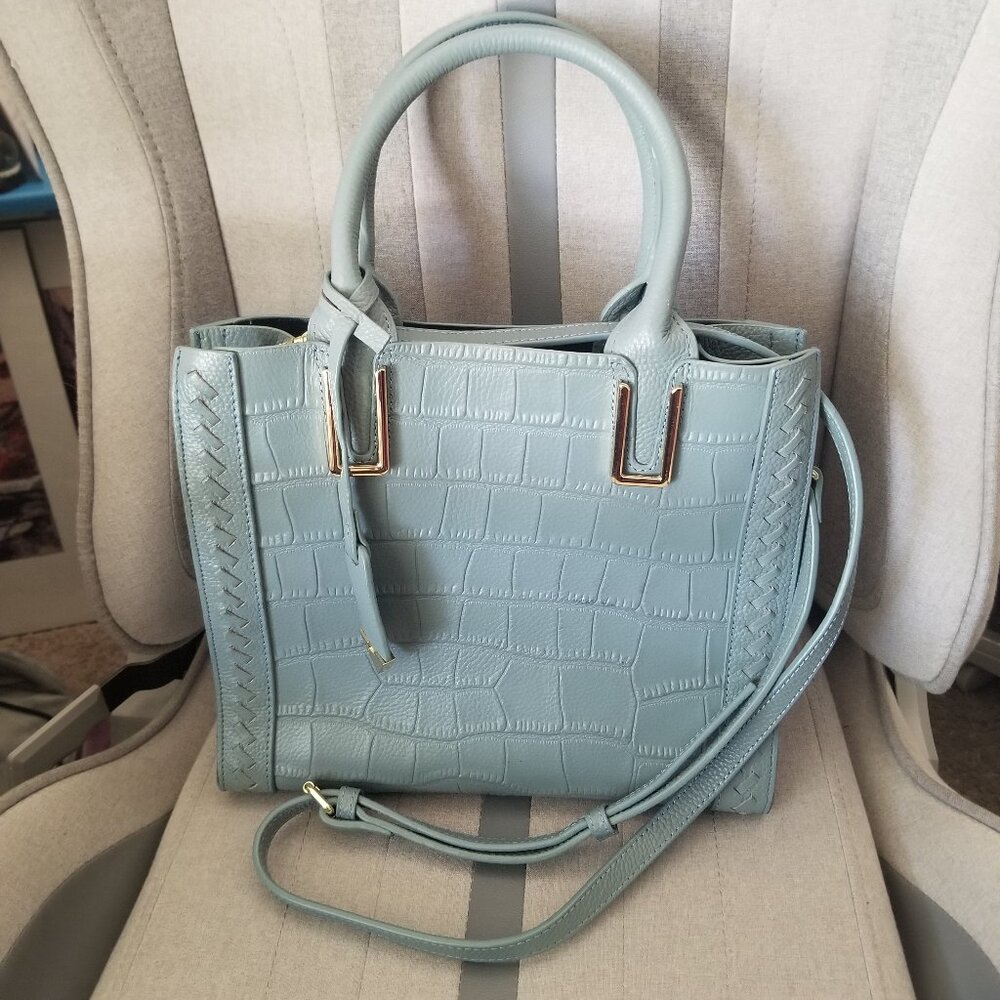 Blue Faux Leather Handbag Croc Texture Crossbody Strap Unbranded Purse